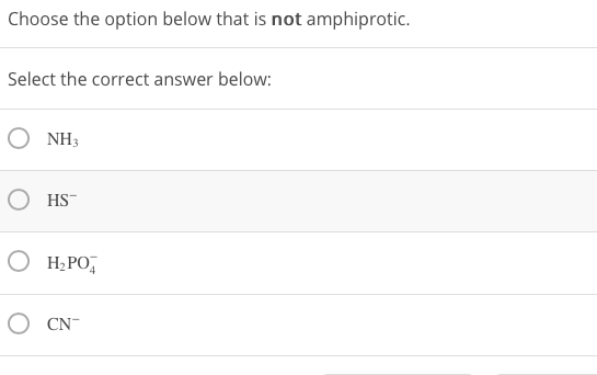 Solved Choose The Option Below That Is Not Amphiprotic. 