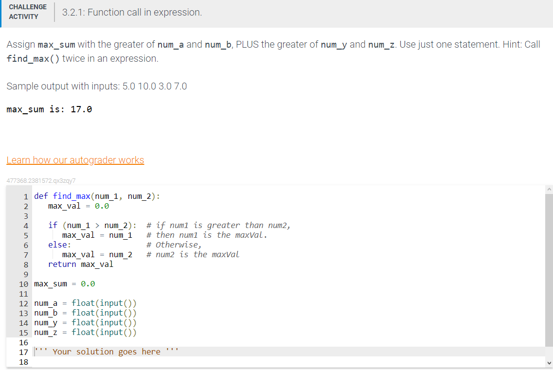 Solved Assign max_sum with the greater of num_a and num_b, | Chegg.com