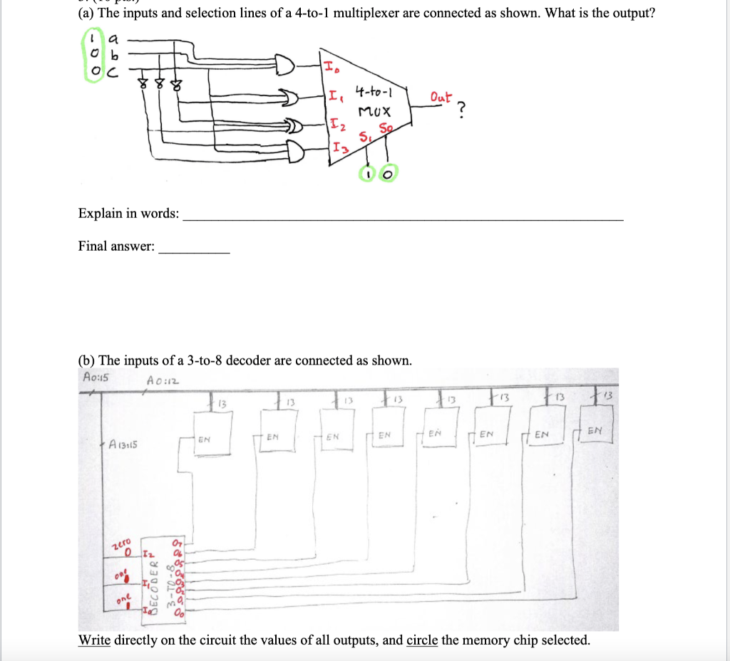 Solved (a) The inputs and selection lines of a 4-to-1 | Chegg.com
