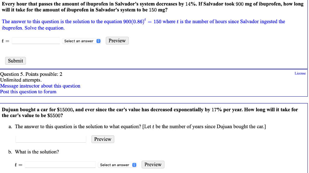 Solved Every hour that passes the amount of ibuprofen in