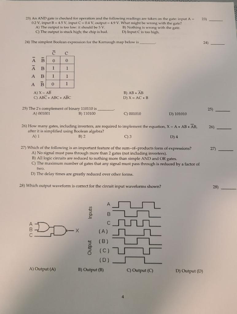 Solved 23) 23) An AND gate is checked for operation and the | Chegg.com