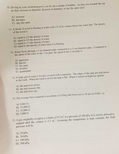 Pool Diving Math Problem Solved 10. Diving in your swimming pool, you let out a | Chegg.com
