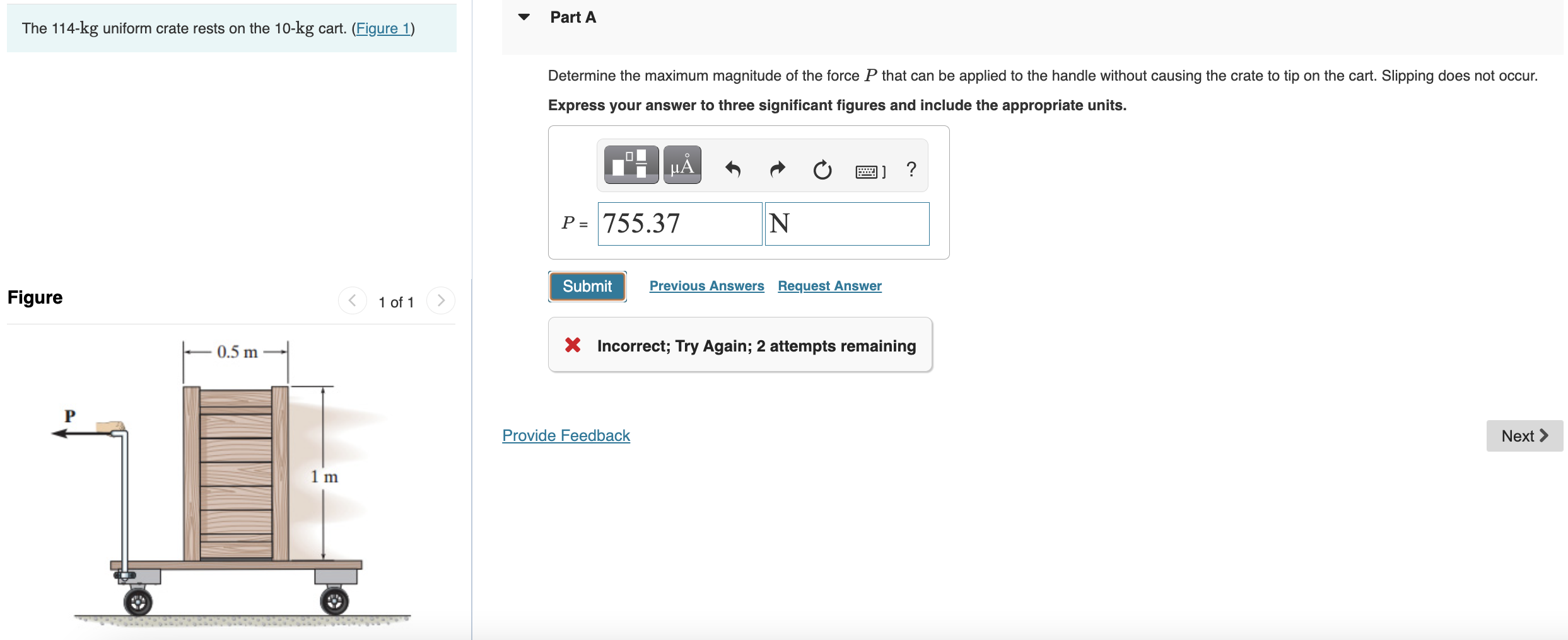 Solved The 114kg uniform crate rests on the 10kg cart.