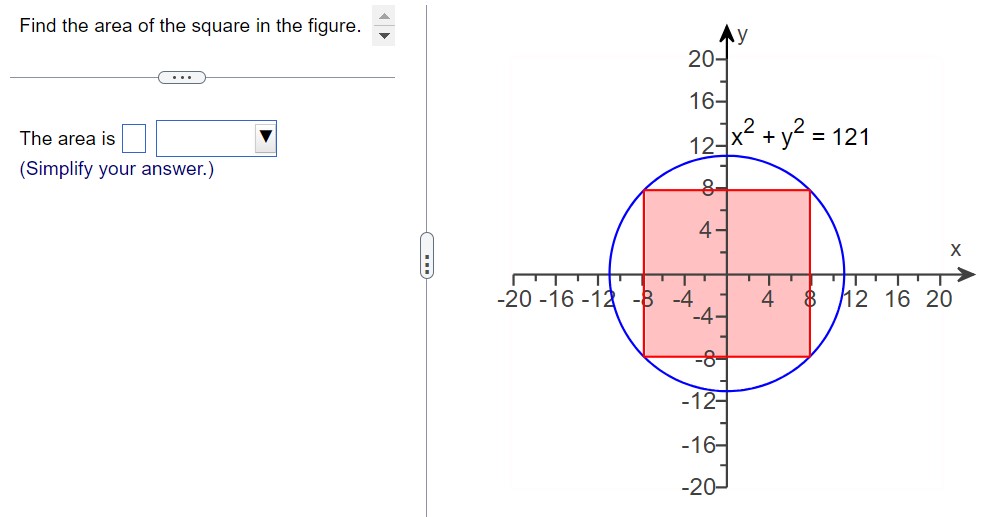 Solved Find the area of the square in the figure. The area | Chegg.com