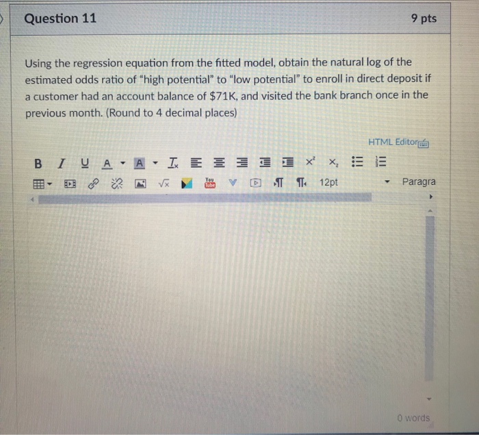 Question 11 9 pts Using the regression equation from | Chegg.com