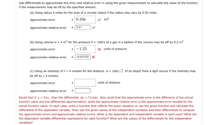 Solved Use differentials to approximate the error and | Chegg.com