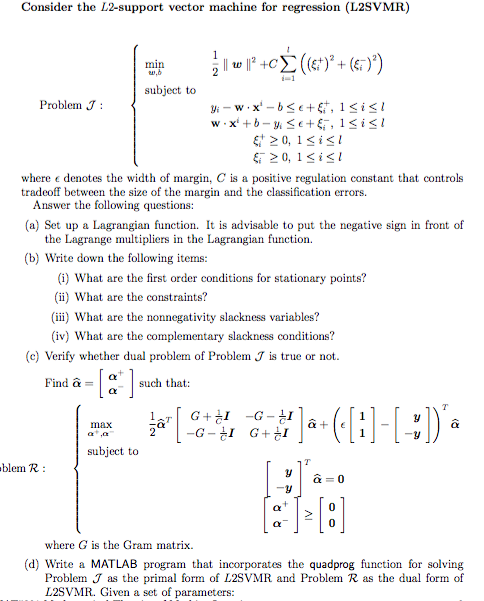 Consider The L2 Support Vector Machine For Regress Chegg Com