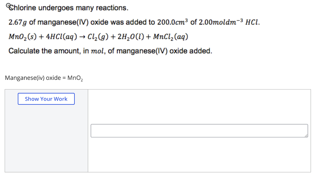 Solved Chlorine undergoes many reactions. 2.67g of
