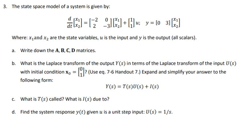 Solved 3. The state space model of a system is given by | Chegg.com