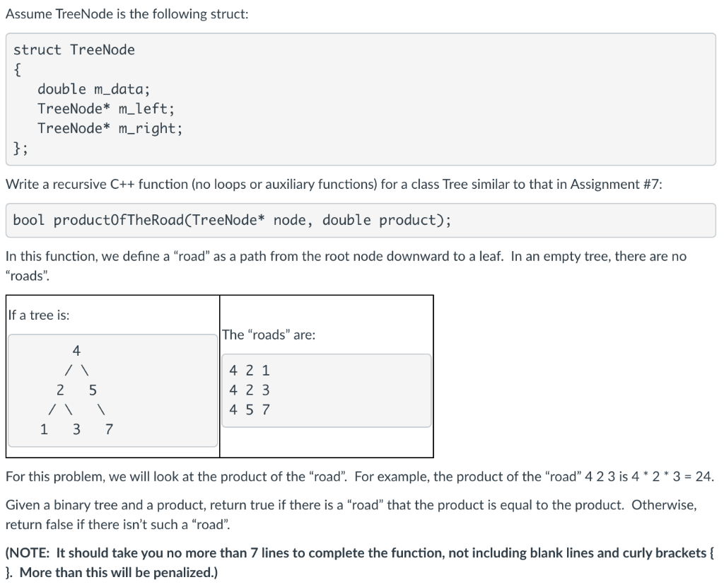 Solved Assume TreeNode is the following struct: struct | Chegg.com