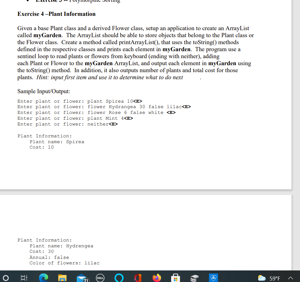 Exercise 4 -Plant Information Given a base Plant | Chegg.com
