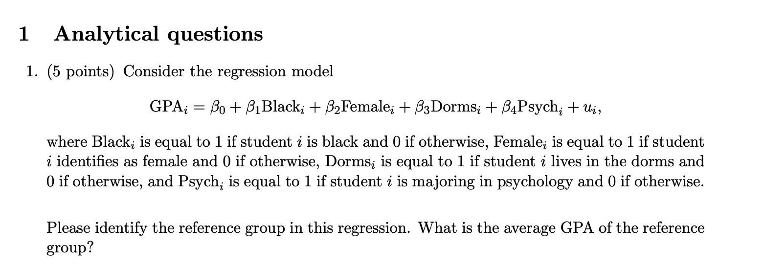 Solved 1 Analytical Questions 1. (5 Points) Consider The | Chegg.com