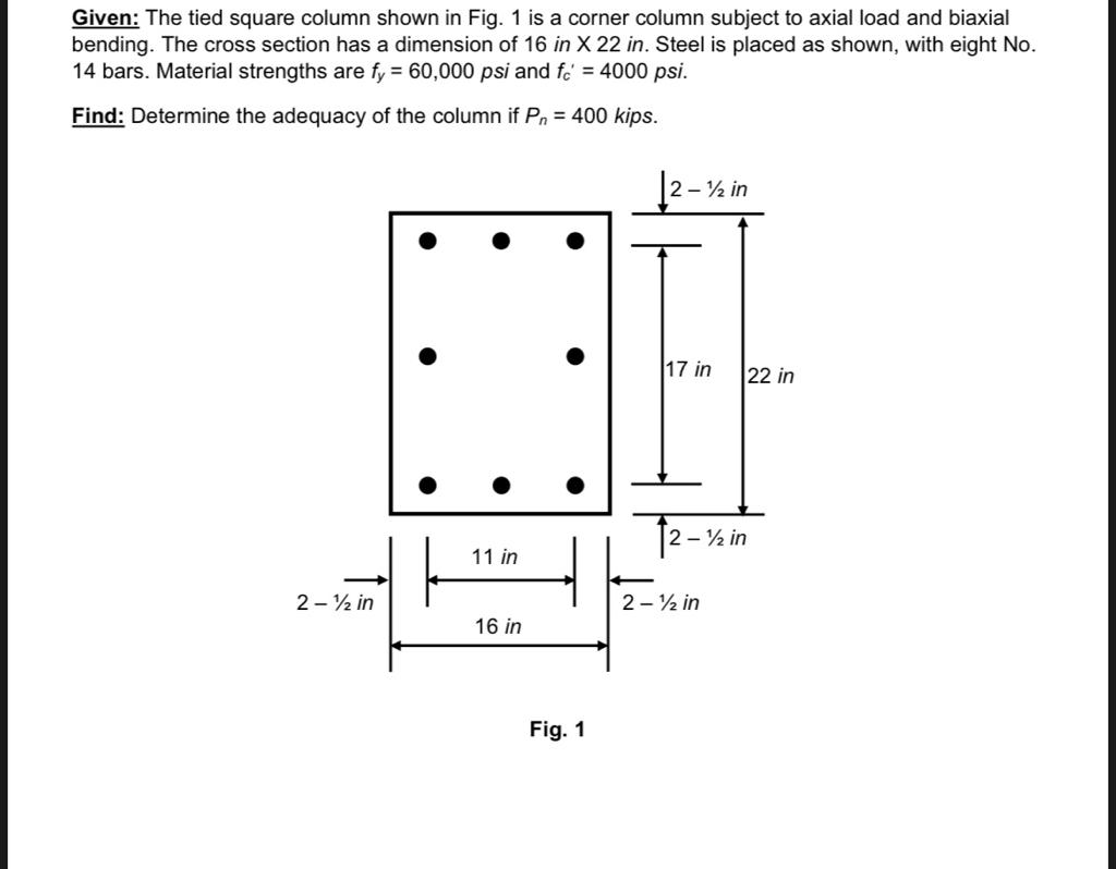 Solved Given: The tied square column shown in Fig. 1 is a | Chegg.com