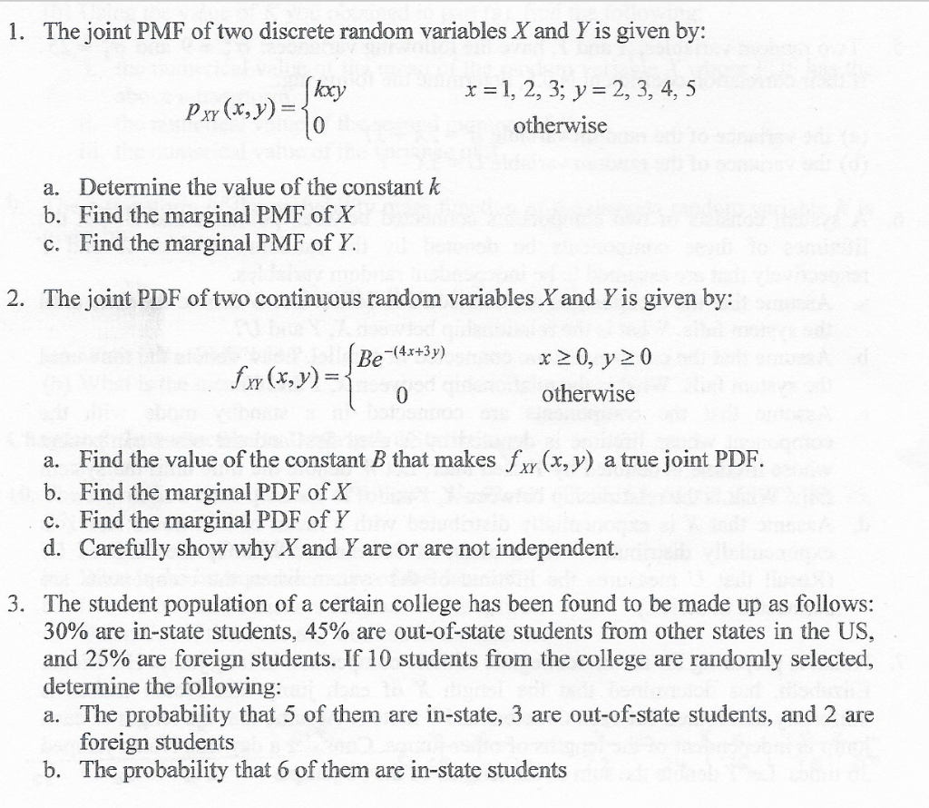 Solved 1 The Joint Pmf Of Two Discrete Random Variables X 0255