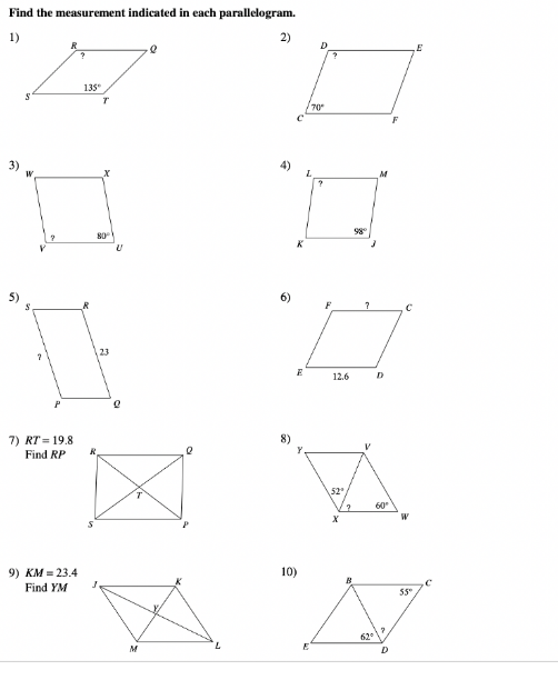 Solved Find the measurement indicated in each parallelogram. | Chegg.com