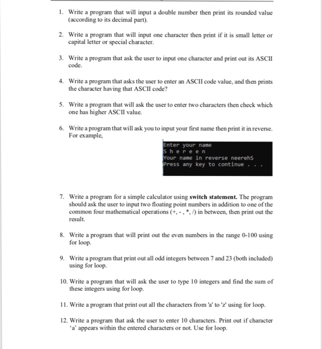 Solved 1. Write a program that will input a double number | Chegg.com