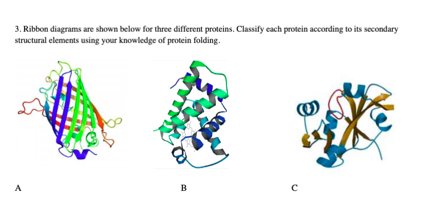Solved 3. Ribbon diagrams are shown below for three | Chegg.com