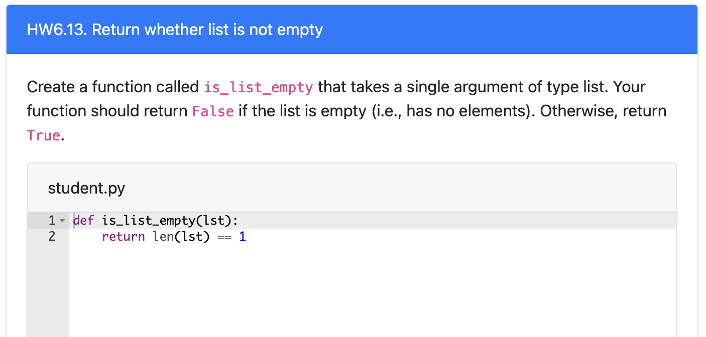 Solved HW6.13. Return whether list is not empty Create a