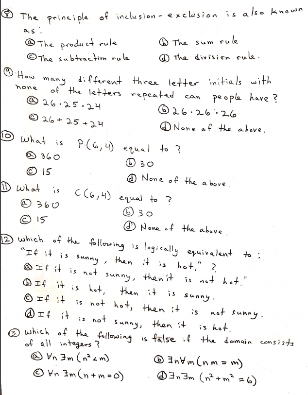 Solved The principle of inclusion - exclusion is also known | Chegg.com