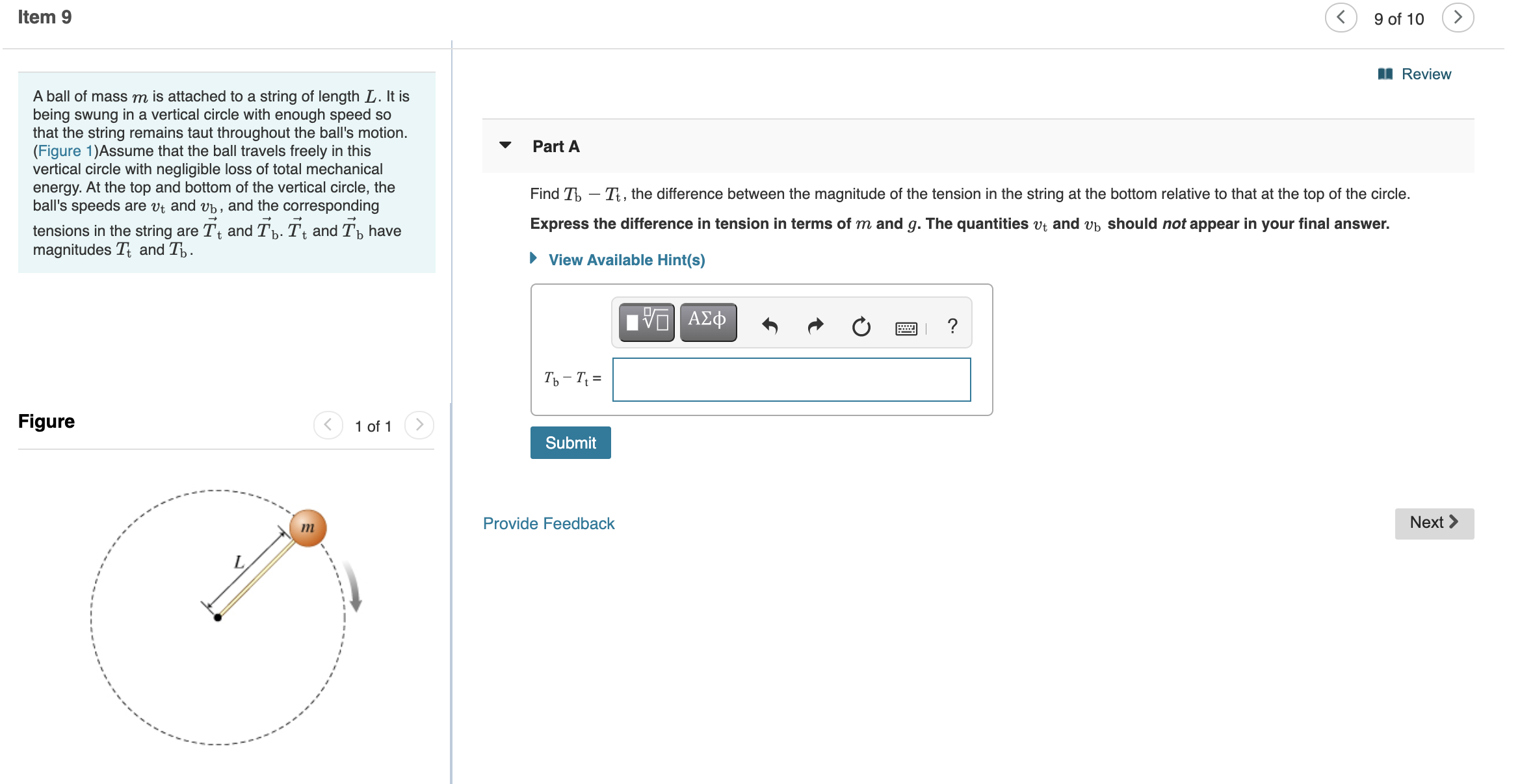 Solved Item 9 9 of 10 > Review Part A A ball of mass m is | Chegg.com