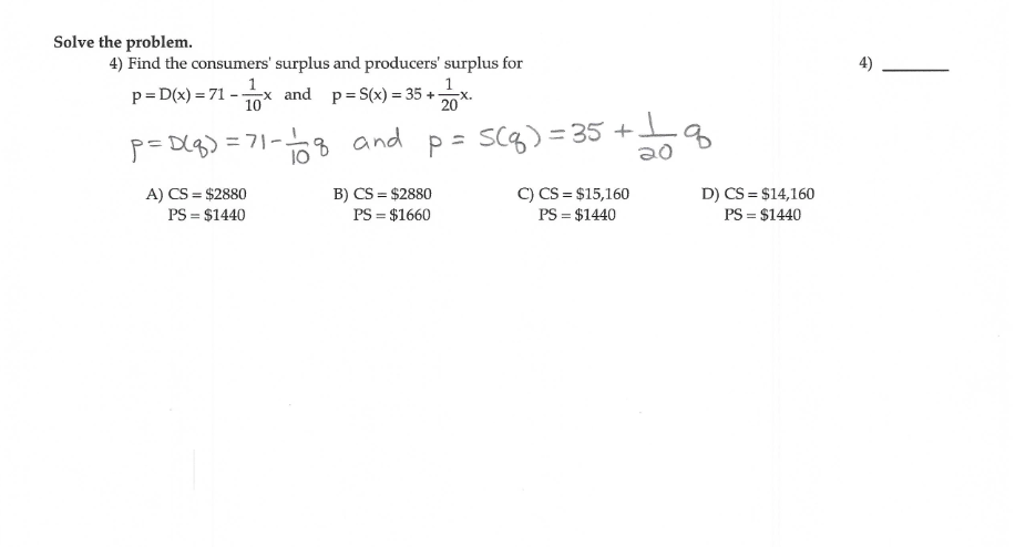 Solved 4) Solve the problem. 4) Find the consumers' surplus | Chegg.com