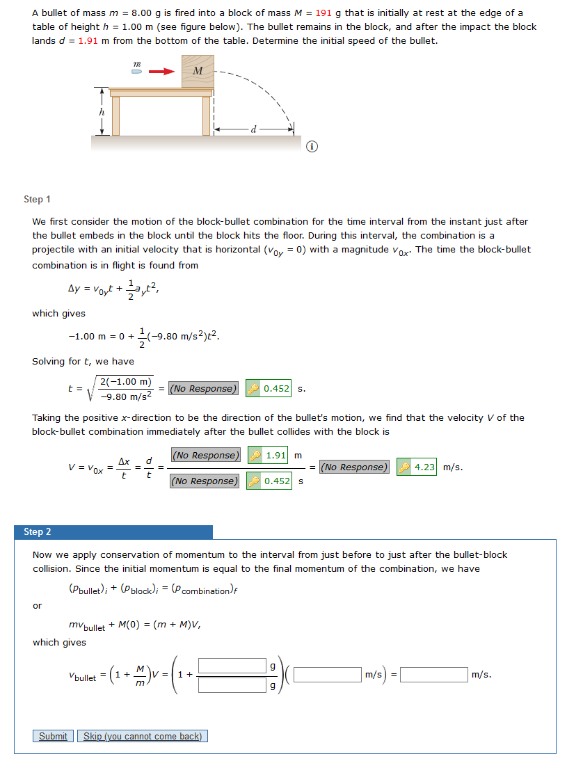 Solved A Bullet Of Mass M = 8.00 G Is Fired Into A Block Of | Chegg.com