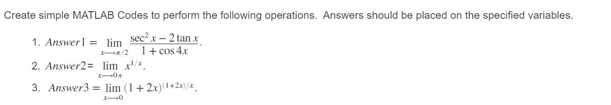 Solved Create simple MATLAB Codes to perform the following | Chegg.com