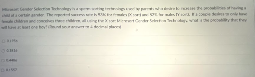 Solved Microsort Gender Selection Technology is a sperm | Chegg.com