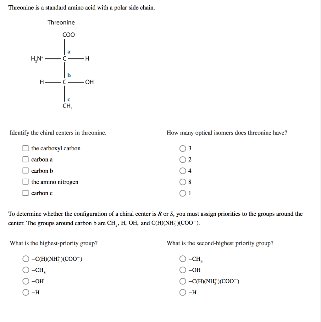 Solved Threonine Is A Standard Amino Acid With A Polar Side | Chegg.com