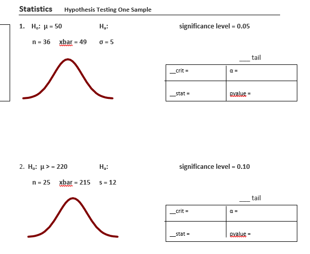 Solved Statistics Hypothesis Testing One Sample 1. Ho: pl = | Chegg.com