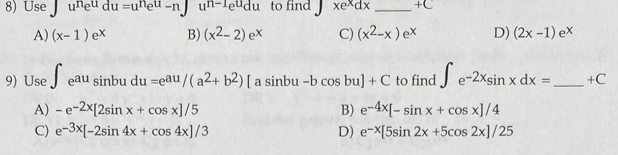 Solved Jxexdx C 8 Use J Uheu Du Uheu N Un Leudu To F Chegg Com