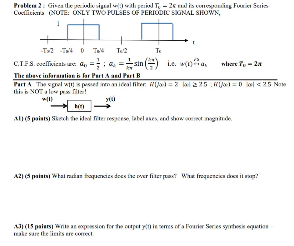Solved Problem 2: Given the periodic signal w(t) with period | Chegg.com