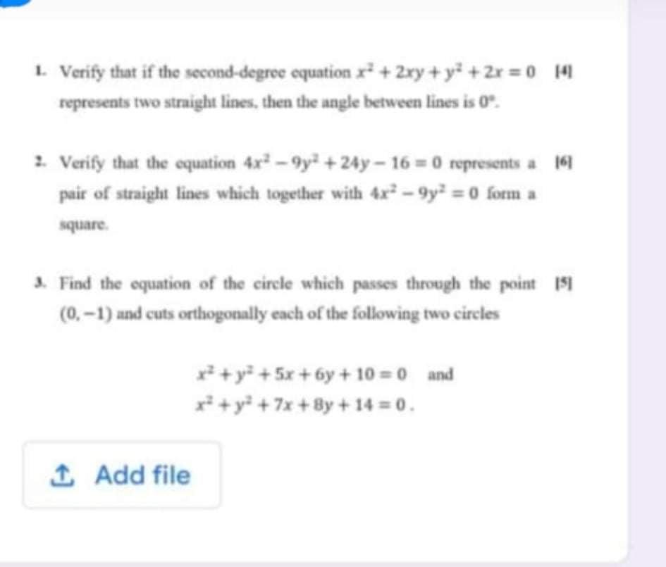 Solved 1 Verify That If The Second Degree Equation X2 2xy Chegg Com