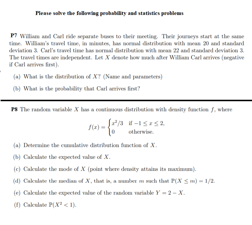 Solved Please Solve The Following Probability And Statistics | Chegg.com