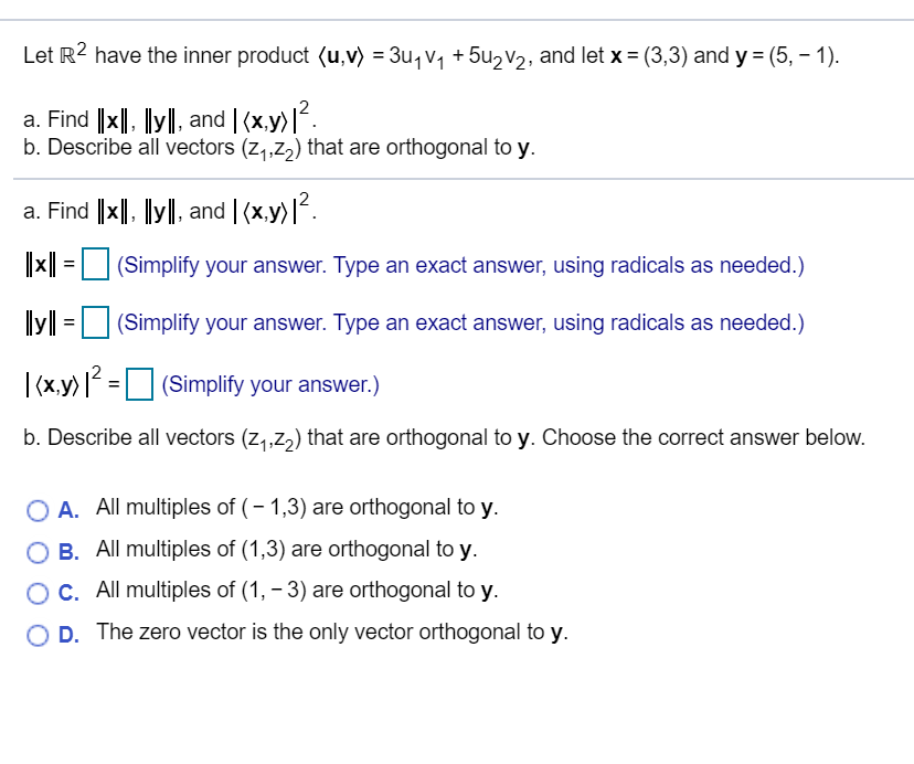 Solved Refer To V C 0 1 With The Inner Product Given Chegg Com