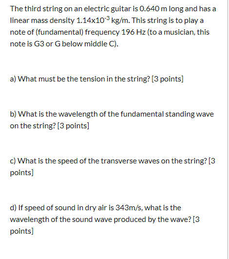 Solved The third string on an electric guitar is 0.640 m | Chegg.com