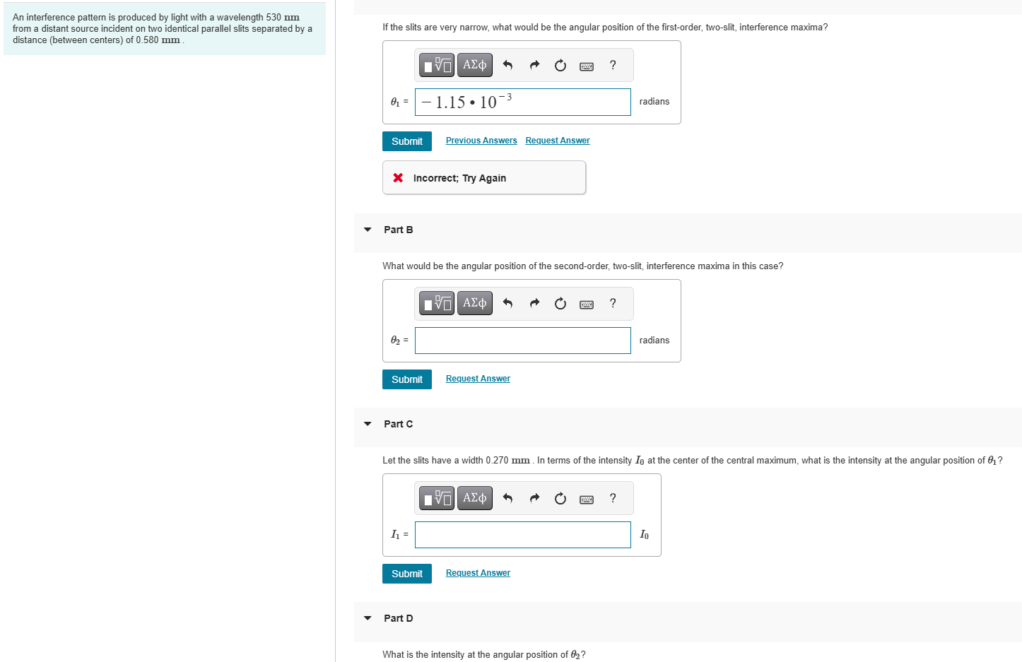Solved An interference pattern is produced by light with a | Chegg.com