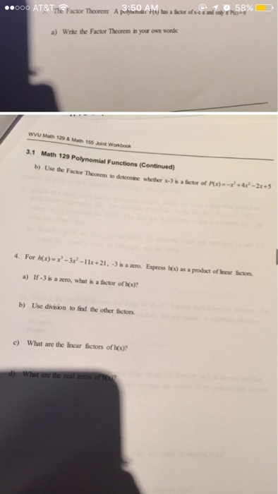 Solved: A) Write The Factor Theorem In Your Own Words: B) | Chegg.com