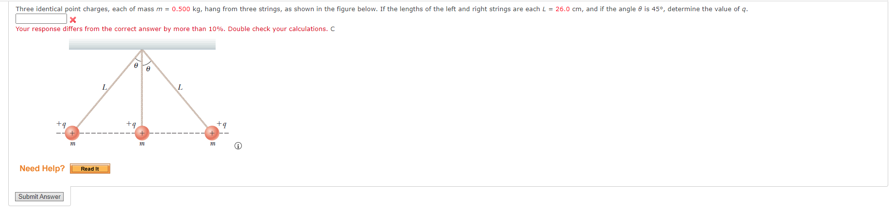 Solved Three Identical Point Charges Each Of Mass M