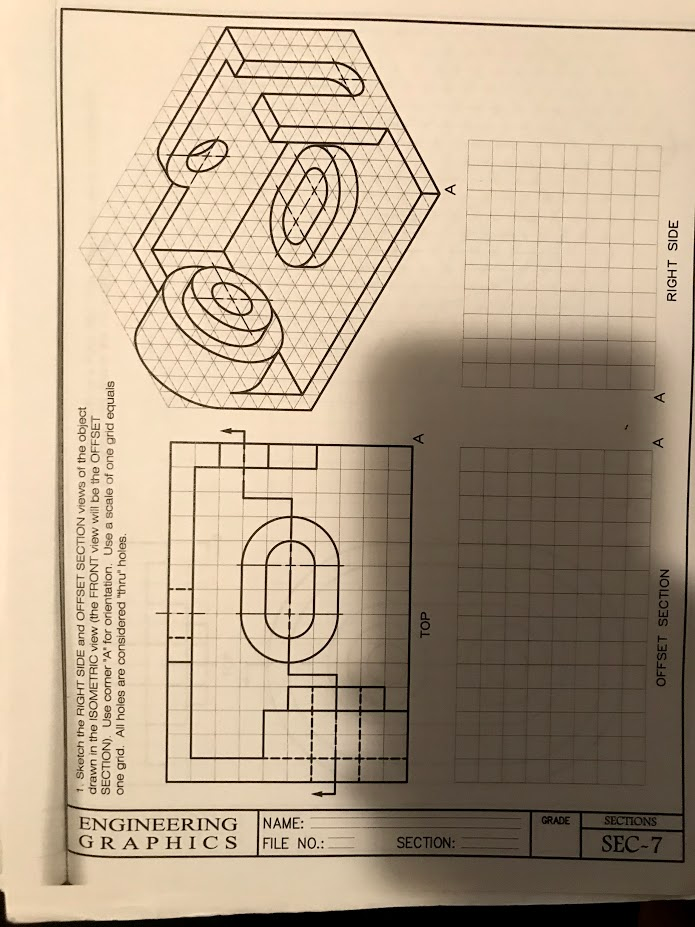 Solved Sketch the RIGHT SIDE and OFFSET SECTION views of the | Chegg.com