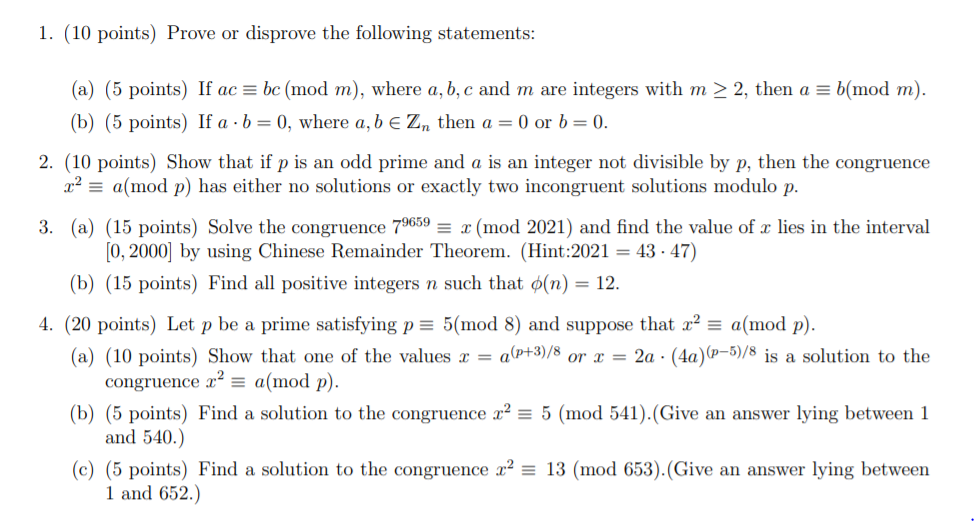 Solved 1. (10 Points) Prove Or Disprove The Following | Chegg.com