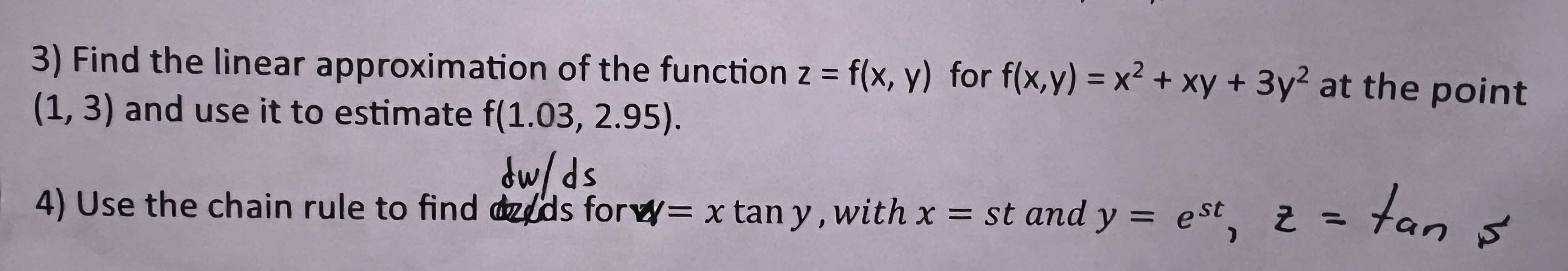 Solved 3) Find the linear approximation of the function | Chegg.com