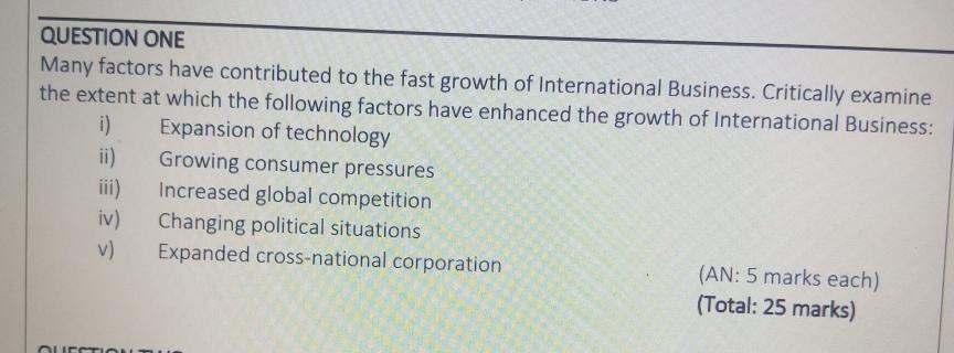 Solved QUESTION ONE Many factors have contributed to the | Chegg.com