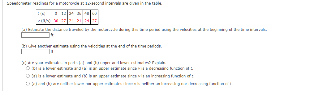 Solved Speedometer readings for a motorcycle at 12 -second | Chegg.com