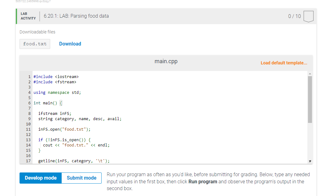 Solved 6.20 LAB: Parsing food data Given a text file | Chegg.com