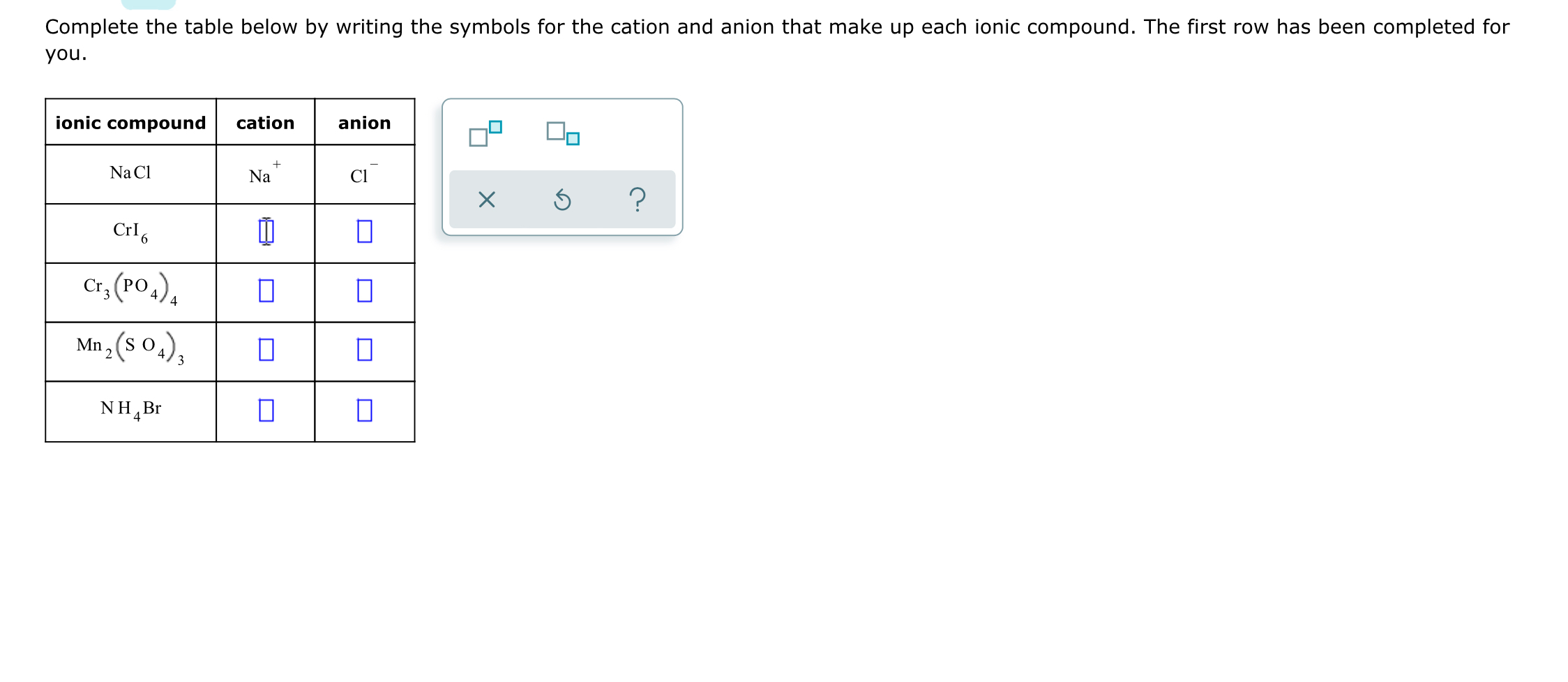 Solved Complete The Table Below By Writing The Symbols For | Chegg.com