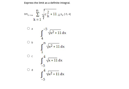 Solved Express the limit as a definite integral. n IlmX į | Chegg.com