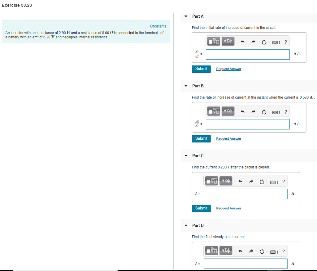 Solved Exercise 30.23 Part A Find the initial rate of | Chegg.com