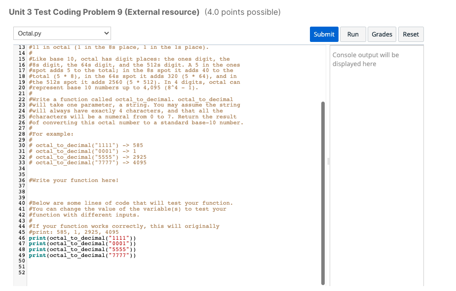 Solved Unit 3 Test Coding Problem 9 (External resource) (4.0 | Chegg.com
