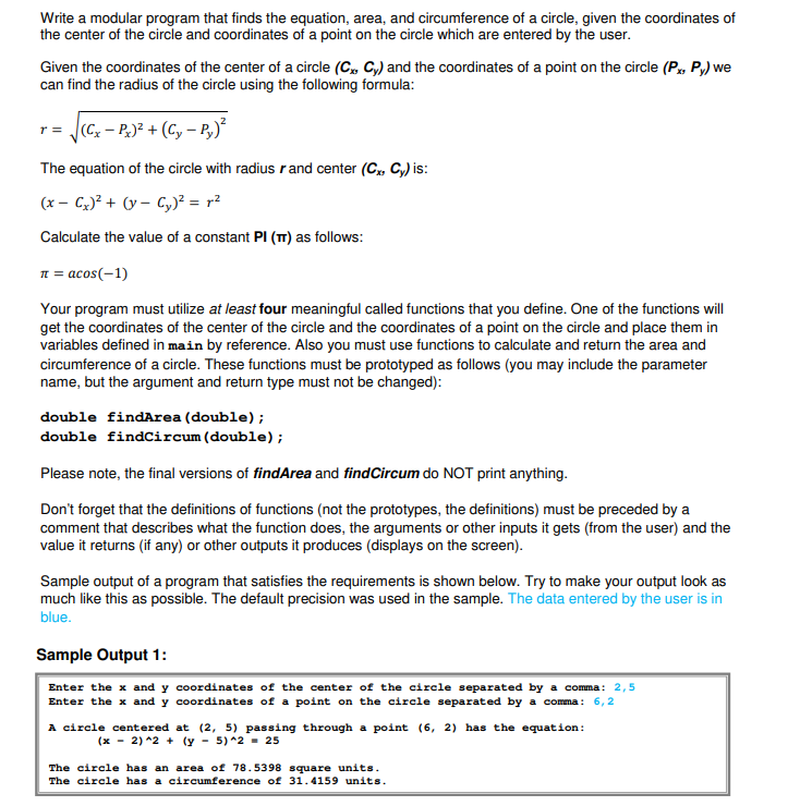 Solved Write a modular program that finds the equation, | Chegg.com